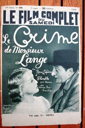 Rene Lefevre Florelle Jules Berry Crime De Mr Lange